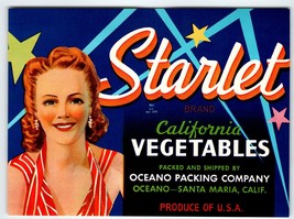 Starlet California Vegetables Lovely Lady Vintage Crate Label Original 1950&#39;s - £10.09 GBP