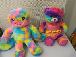 Lot Of 2 Build A Bear BAB Tie Dye Rainbow Octopus 15&quot; And Rainbow Bear - £19.95 GBP