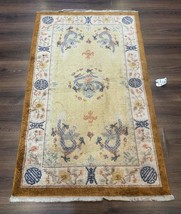 Chinese Silk Rug 3x5, Dragons, Hand Knotted, Cream - £1,192.08 GBP