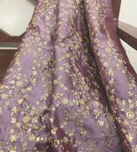 Light Purple &amp; Gold Embroidered, Dress Gown Drapery Bridal Wedding Fabric -NF687 - £9.78 GBP+