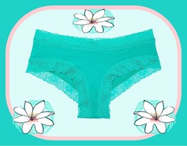 M Capri Sea Aqua Victoria&#39;s Secret Stretch Cotton Lace-Waist &amp; Leg Cheeky Panty - £8.75 GBP