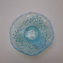 Vintage Fenton Opalescent Blue Bowl Water Lily And Cattails Ruffled - £32.05 GBP