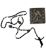 Handmade Rosary With Wooden Beads &amp; Metal Crucifix Virgin Mary Metal Box... - $13.02 CAD