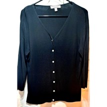 Dressy Carolyn Taylor Front Button Black Top - L - £9.93 GBP