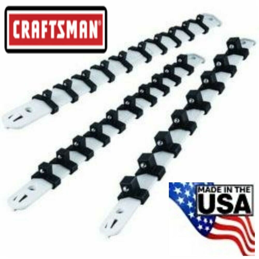 3pc CRAFTSMAN SOCKET HOLDER RAILS RACKS 1/4 3/8" 1/2" MOUNTABLE USA MADE GRAY