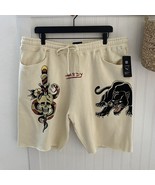 Ed Hardy Men’s Shorts Crouching Panther Skull Snake Dagger Fleece XL Ivo... - $38.00