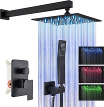 Suguword Led 12 Inch Shower System 2-Function Diverter Valve Rain, Matte Black - £143.04 GBP