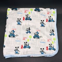 Disney Baby Blanket Mickey Mouse City Cityscape Satin Trim Sherpa Blue - £17.23 GBP