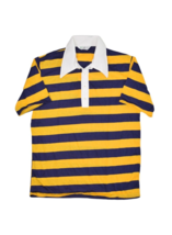 Vintage 70s Polo Shirt Mens L Striped Blue Yellow 909 Collection Lightweight - £19.21 GBP