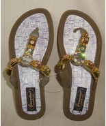 Grandco Sandals Beach Pool Thong BLING Gold Tone Jeweled Flip Flop Size ... - $27.06 CAD