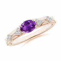 ANGARA Oval Amethyst Vintage Style Ring with Diamond Accents in 14K Gold - £709.99 GBP