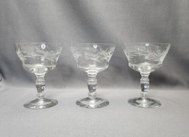 Vintage Etched Holly Crystal Champagne Saucers Coupe Glasses Sherbet (Set of 3) - £19.72 GBP