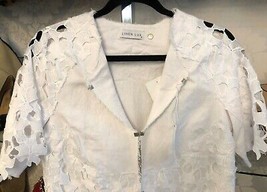 Linen LUX White Linen &amp; Sheer Lace Long Cardigan / Jacket Sz M NWT - £192.54 GBP