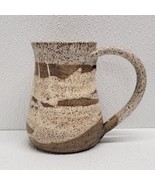 Handmade Glazed Stoneware Coffee Mug Cup Brown White Signed - $29.60