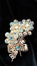 Bouquet of Beads AB Rhinestone in a Goldtone Setting and a Knotted Bow Flowers - $49.50