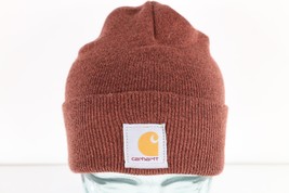 Vtg Y2K Carhartt Spell Out Box Logo Knit Winter Beanie Hat Cap Rust Brow... - $34.60