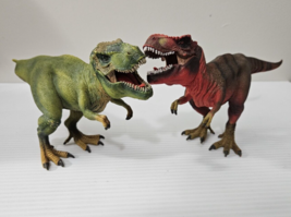 Lot of 2 Schleich Tyrannosaurus Rex Dinosaur Red &amp; Green figure collectible  11&quot; - £25.19 GBP