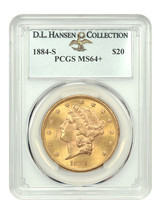 1884-S $20 PCGS MS64+ ex: D.L. Hansen - £20,751.69 GBP