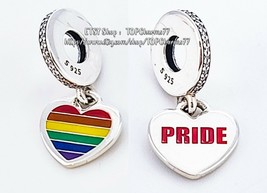 2021 Spring Release 925 Sterling Silver Rainbow Pride Dangle Charm With Enamel  - £13.92 GBP