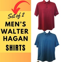 Walter Hagen Set of 2 Men&#39;s Golf Polo Shirts Red Blue Striped 11 Majors Medium - £31.09 GBP