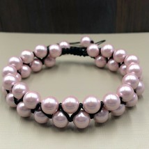 Light Pink Shell Pearl 8x8 mm Beads Adjustable 2 Strand Thread Bracelet 2TB-91 - £8.40 GBP