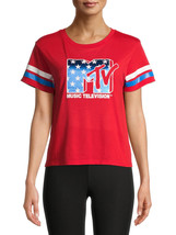 MTV Junior&#39;s Short Sleeve Music Rock Graphic Knit T-Shirt Red Size XL (1... - $16.82