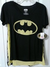 Womans Batman Sz XS T-shirt Black Two Removable Capes Yellow Black Netting - £14.79 GBP