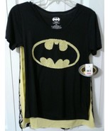 Womans Batman Sz XS T-shirt Black Two Removable Capes Yellow Black Netting - £14.84 GBP