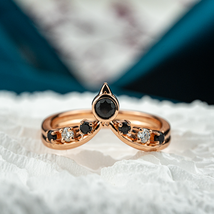 Luxurious Black Onyx Side Ring With Moissanite Unique Ring Rose gold ring - $300.00+