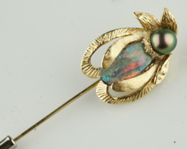 14k Oro Giallo Karbra Tahitiana Perla E Opale Beetle Bastone Pin - $1,337.26