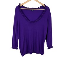 American Living Sweater Women XL Purple Ruffle V-Neck Knit 3/4 Sleeve Sweatshirt - £19.64 GBP