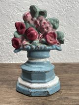 Antique Folk Art Painted Flowers Lead Door Stopper Floral KG JD - $39.59