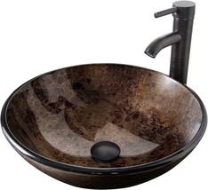 Bathroom Vessel Sink, 16.5&quot; Decorative Glass Bathroom Bowl Basin With, B... - $123.96