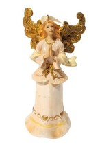 VTG Praying Angel Bell Ornament Golden Wings Pink Glitter Porcelain Resin EUC - £10.21 GBP