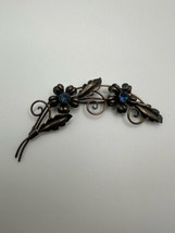 Large Antique Van Dell Brooch Flower Sterling Silver And Gold Filled Blue Stones - £63.65 GBP