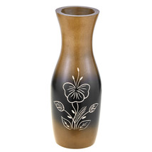 Exotic Brown Hand Carved Hibiscus Flower 8-inch Mango Tree Wood Vase - £11.48 GBP