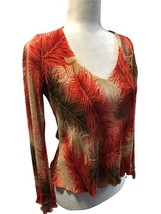 Maria Gabrielle New York Women’s Med Blouse Orange Brown Tan Ribbed Sati... - $16.15