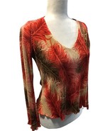 Maria Gabrielle New York Women’s Med Blouse Orange Brown Tan Ribbed Sati... - €13,77 EUR