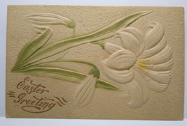 Easter Postcard Airbrushed lily Flower Raised Image Greetings 1909 Vintage - $13.78