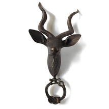 Vintage Deer Door Knocker 10&quot; Gazelle Head Statue Labyrinth Ring Door Bell - £174.88 GBP