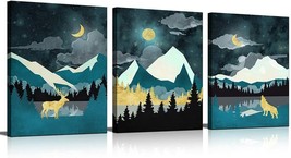 Abstract Wall Art for Bedroom 3 Panels Landscape Painting Animals Star Sky Pic - £15.17 GBP