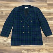 Vintage Pendleton Pure Virgin Wool Women’s Blazer Black Green Blue Plaid Size 12 - £25.40 GBP