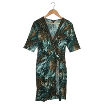 MSK Dress Womens L Petite Animal Faux Wrap V Neck Studded Short Sleeve Green - $27.71