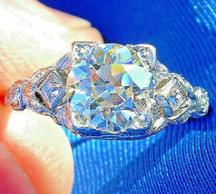 Earthmined European cut Diamond Deco Engagement Ring Antique Platinum Solitaire - £9,040.26 GBP