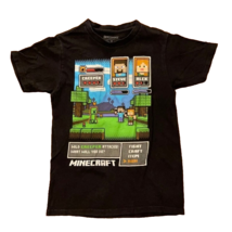 Mojang Black Minecraft Graphic T-Shirt Kids Large Steve &amp; Alex Gamer - £7.96 GBP