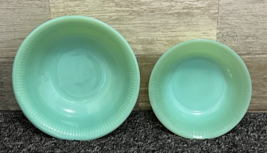 Fire-King Jane Ray Ribbed 6&quot; Jadeite Cereal Bowl &amp; 4-7/8 Berry Bowl w/ Chips - £11.32 GBP