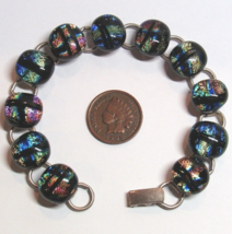 Custom Made STERLING SILVER Multi Color DICHROIC Glass 7&quot; Bracelet 29.5 ... - £40.62 GBP