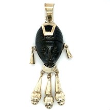 Vtg Signed 925 Mexico JMS Jose Marmolejo Onyx Aztec Native Warrior Large Pendant - £138.48 GBP