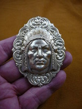 (B-NATIVE-17-5) Native man Chief traditional HEADDRESS flower brass Pin Pendant - £17.32 GBP