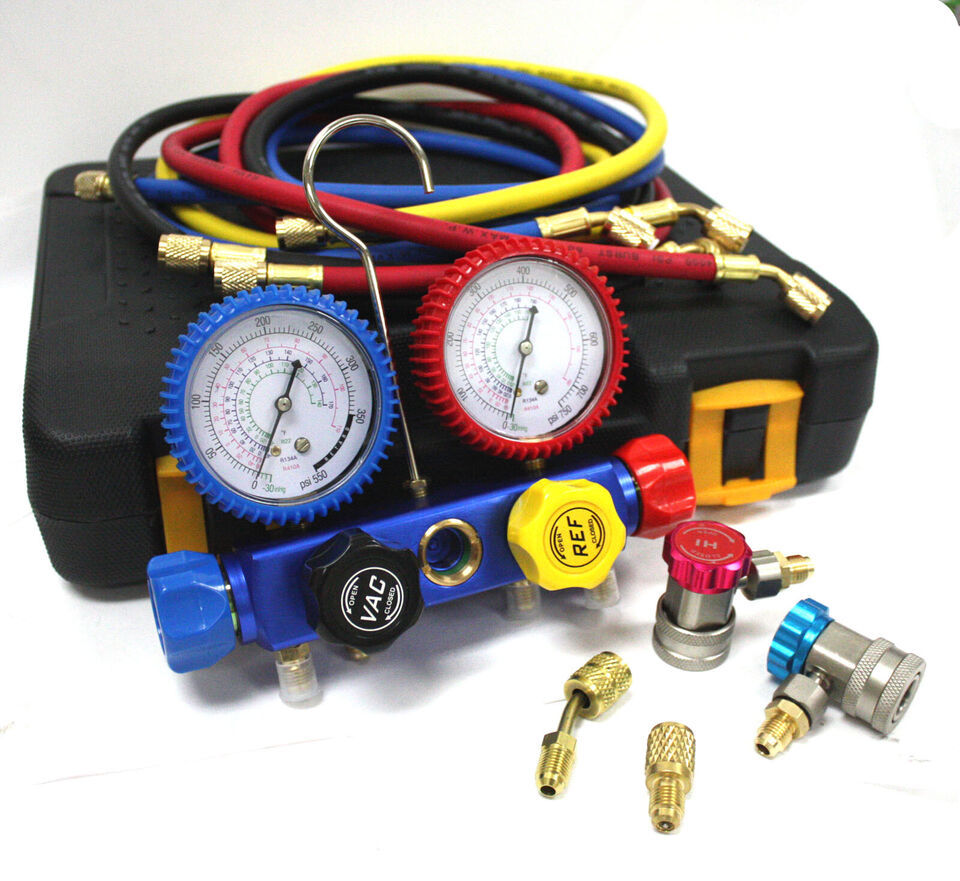 HVAC Diagnostic Split AC Auto Refrigerant 4 Valve Manifold Gauge Set &amp; A... - $71.98